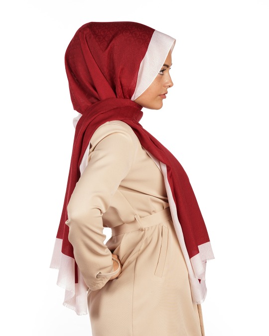 Krem – Bordo Monogram Şal