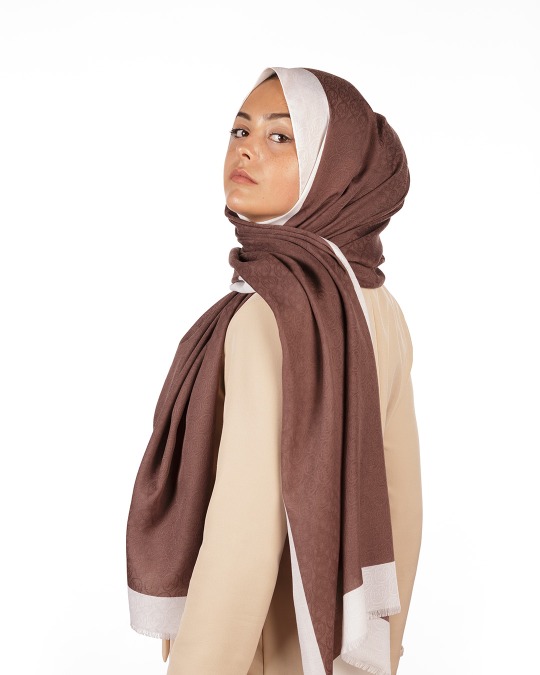 Krem – Koyu Kahve Monogram Şal