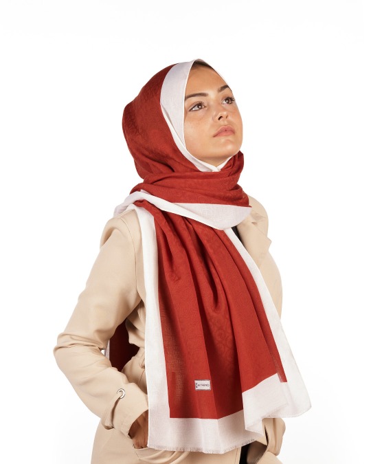Krem – Koyu Kiremit Monogram Şal