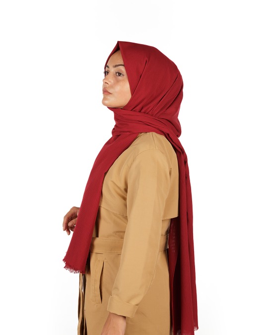 Bordo Çizgili Pamuk Şal