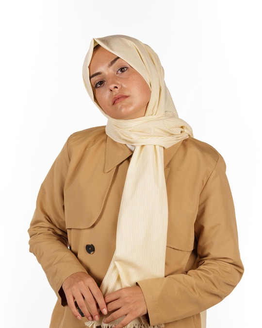 Ekru Çizgili Pamuk Şal