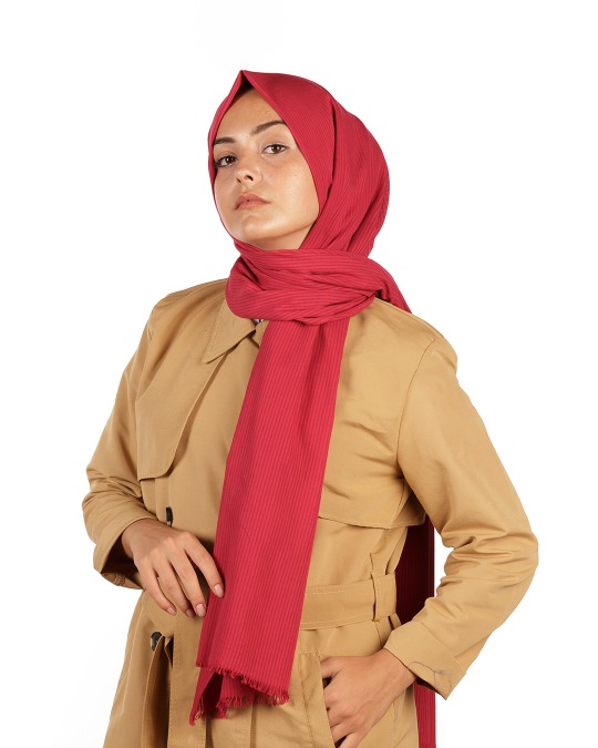 Fuşya Çizgili Pamuk Şal