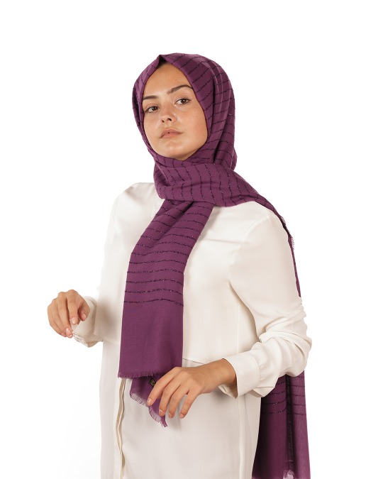 Lila Simli Çizgili Şal