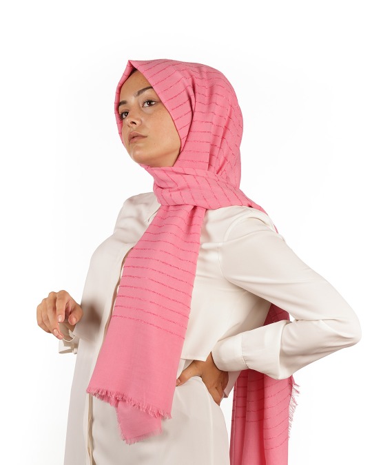 Pembe Simli Çizgili Şal